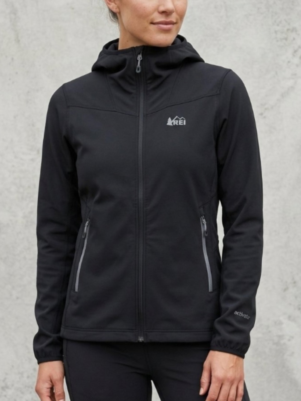 REI Co-op Activator Softshell Hoodie Jacket Black Fleece Lined Women's [M]